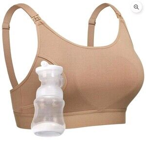 Momcozy Hands Free Pumping Bra Medium Mocha Adjustable Nursing Wireless Bra